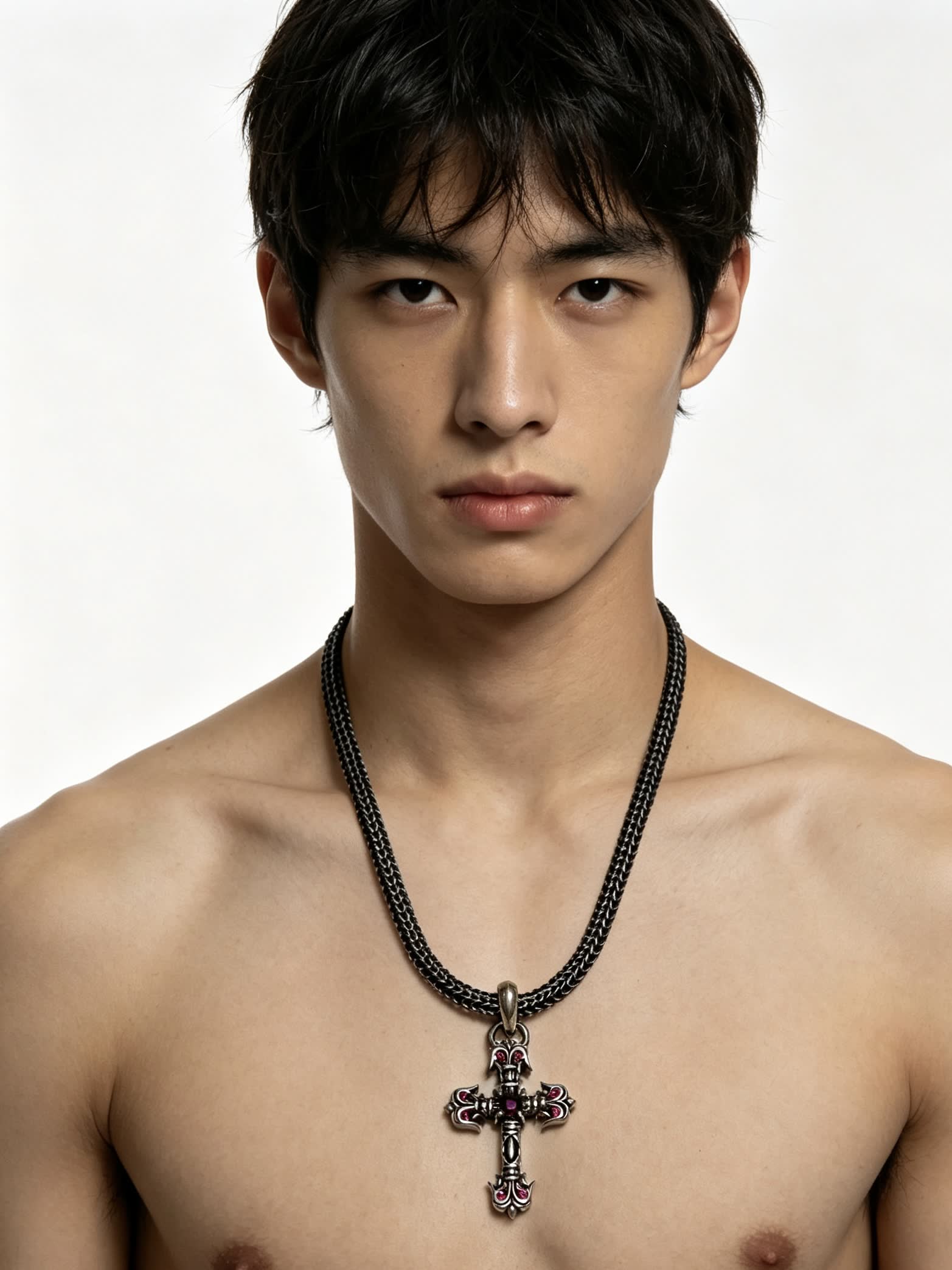 Chrome Hearts Silver Cross Pendant with Pink Stones